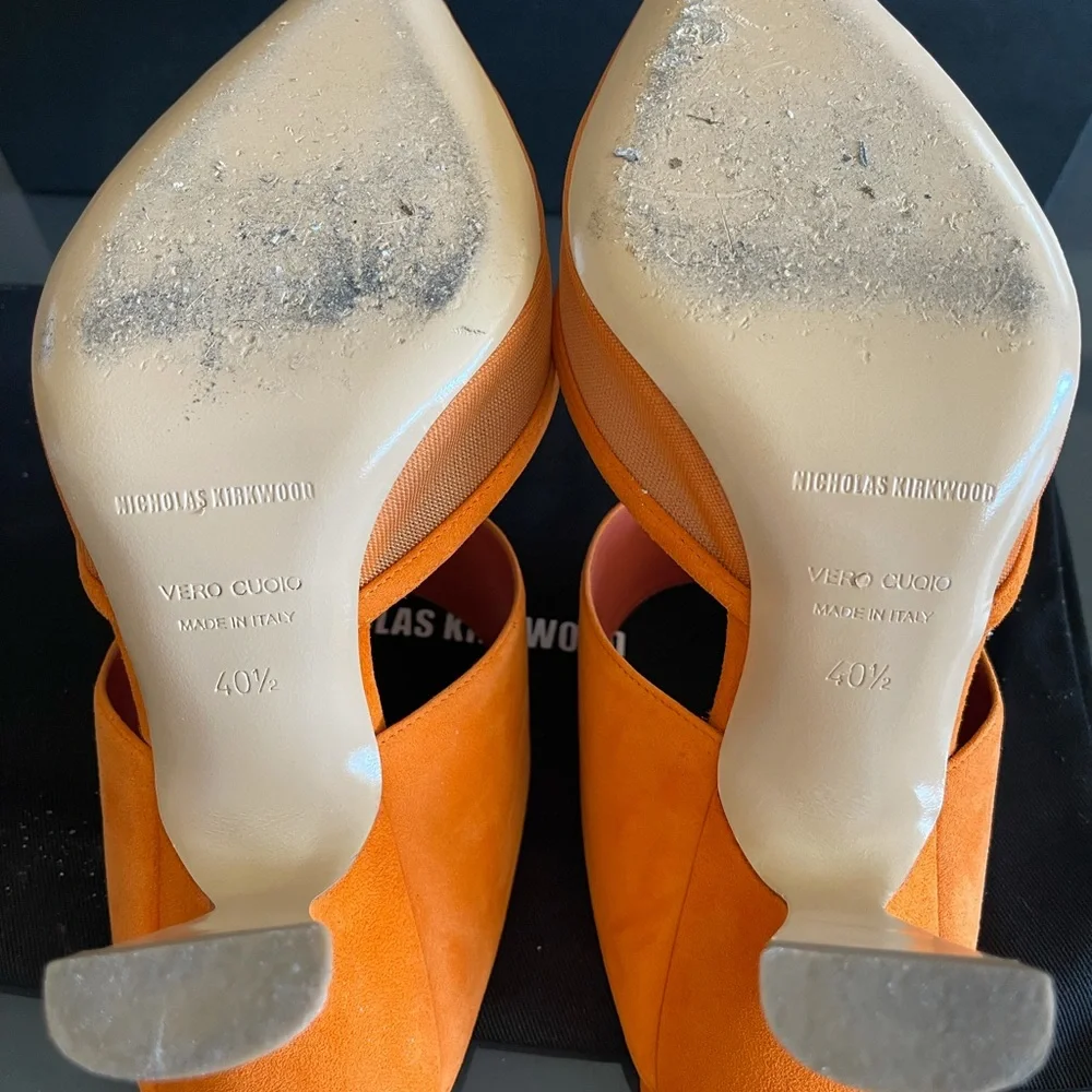 NICHOLAS KIRKWOOD shiny ORANGE high HEELS Mules - Picture 6 of 9